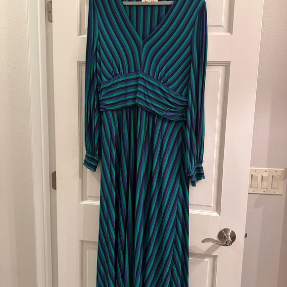 Boden LIKE NEW Vibrant Green and Blue Long Sleeve Dress - Picture 3 of 5
